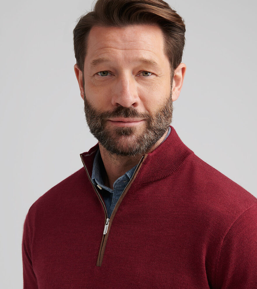 Peter Millar Autumn Crest Suede Trim Quarter-Zip: Brick Red