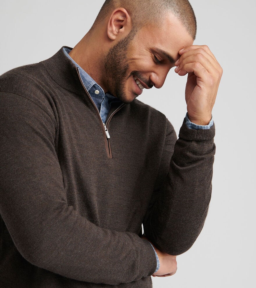 Peter Millar Autumn Crest Suede Trim Quarter-Zip: French Press