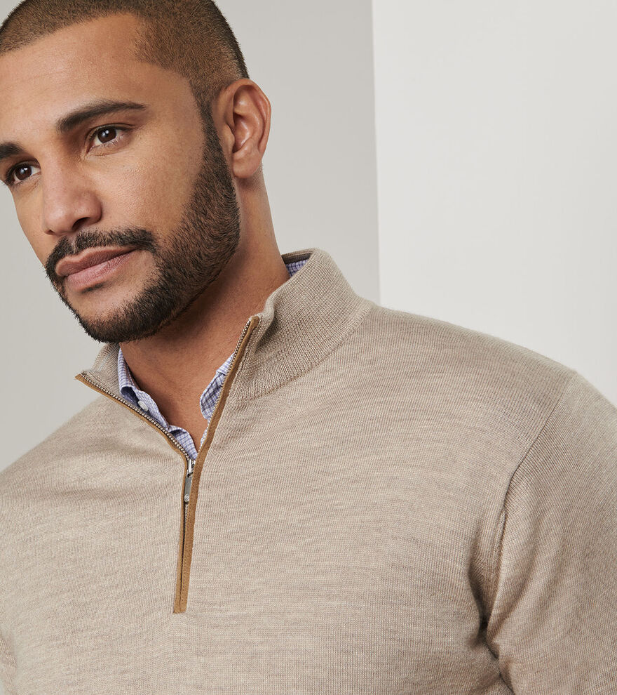 Peter Millar Autumn Crest Suede Trim Quarter-Zip: Light Elm