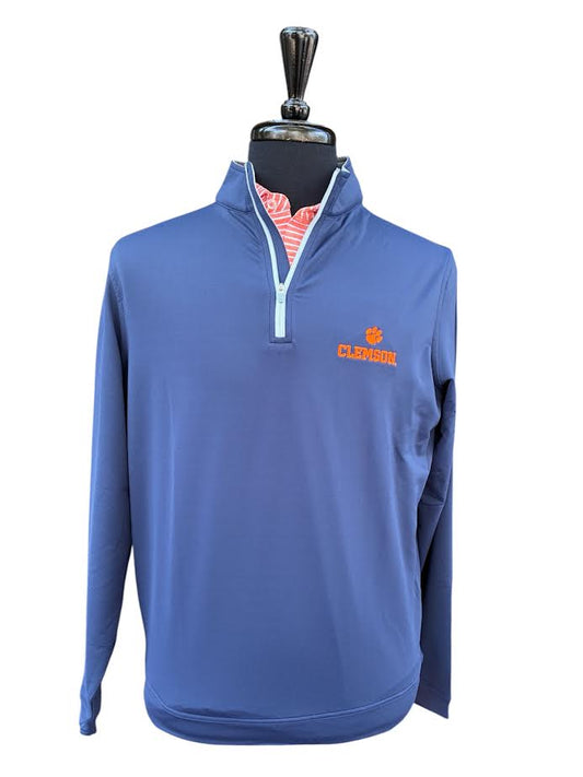 Peter Millar Clemson Paw With Text Perth Performance 1/4 Zip: Navy