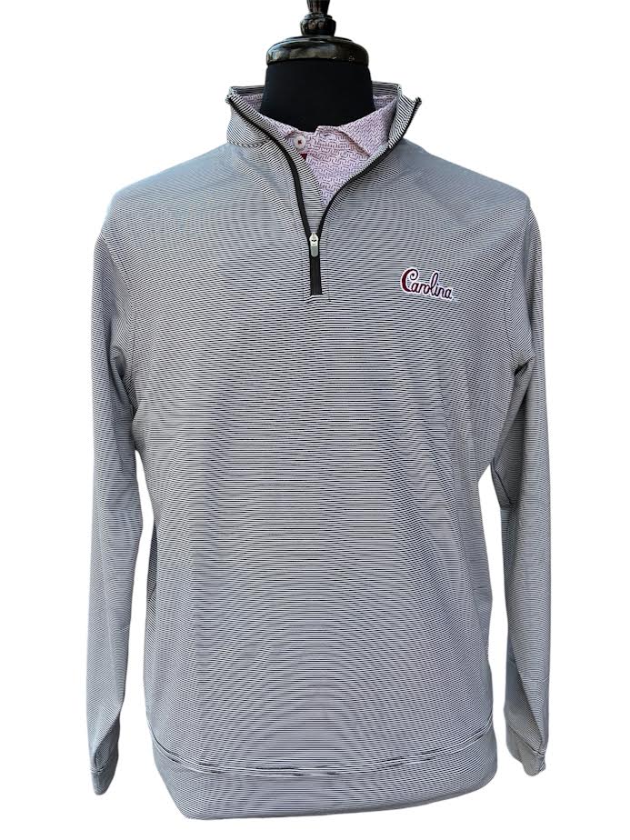  Peter Millar University Of South Carolina "Carolina Script" Perth Sugar Stripe Performance 1/4 Zip: Black