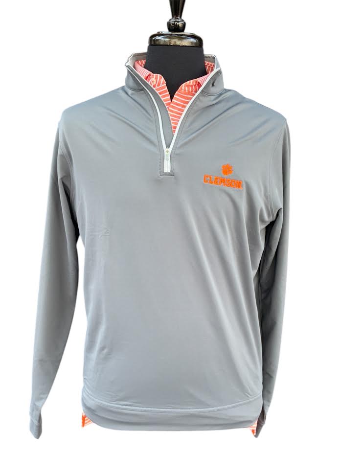  Peter Millar Clemson Paw With Text Perth Performance 1/4 Zip: Iron