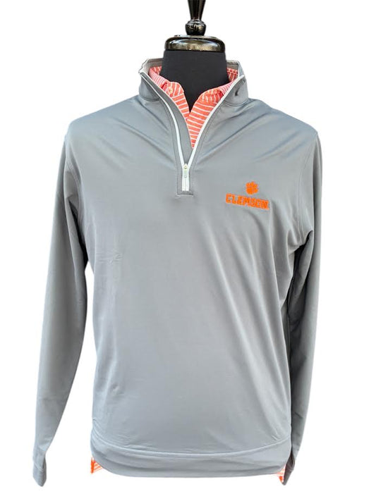  Peter Millar Clemson Paw With Text Perth Performance 1/4 Zip: Iron
