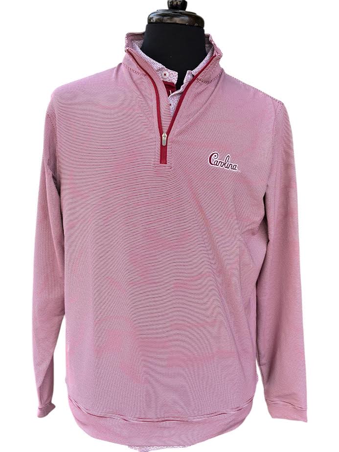 Peter Millar University Of South Carolina "Carolina Script" Perth Sugar Stripe Performance 1/4 Zip: Garnet