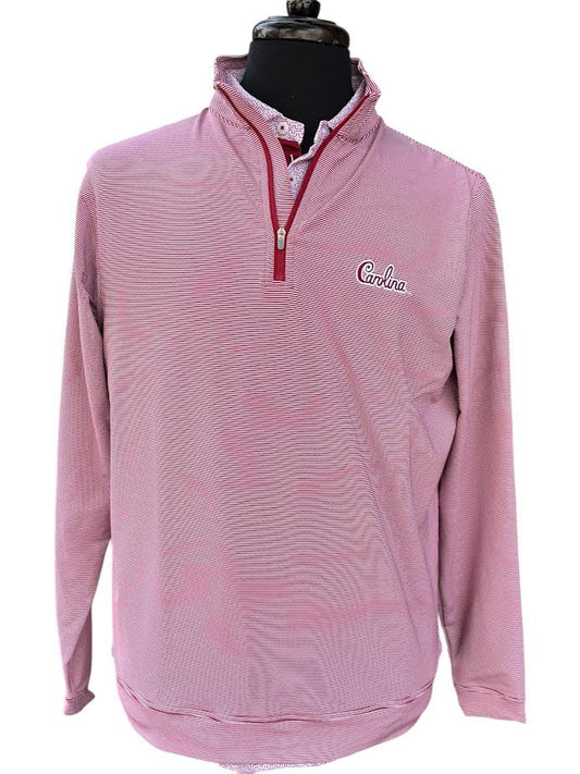 Peter Millar University Of South Carolina "Carolina Script" Perth Sugar Stripe Performance 1/4 Zip: Garnet