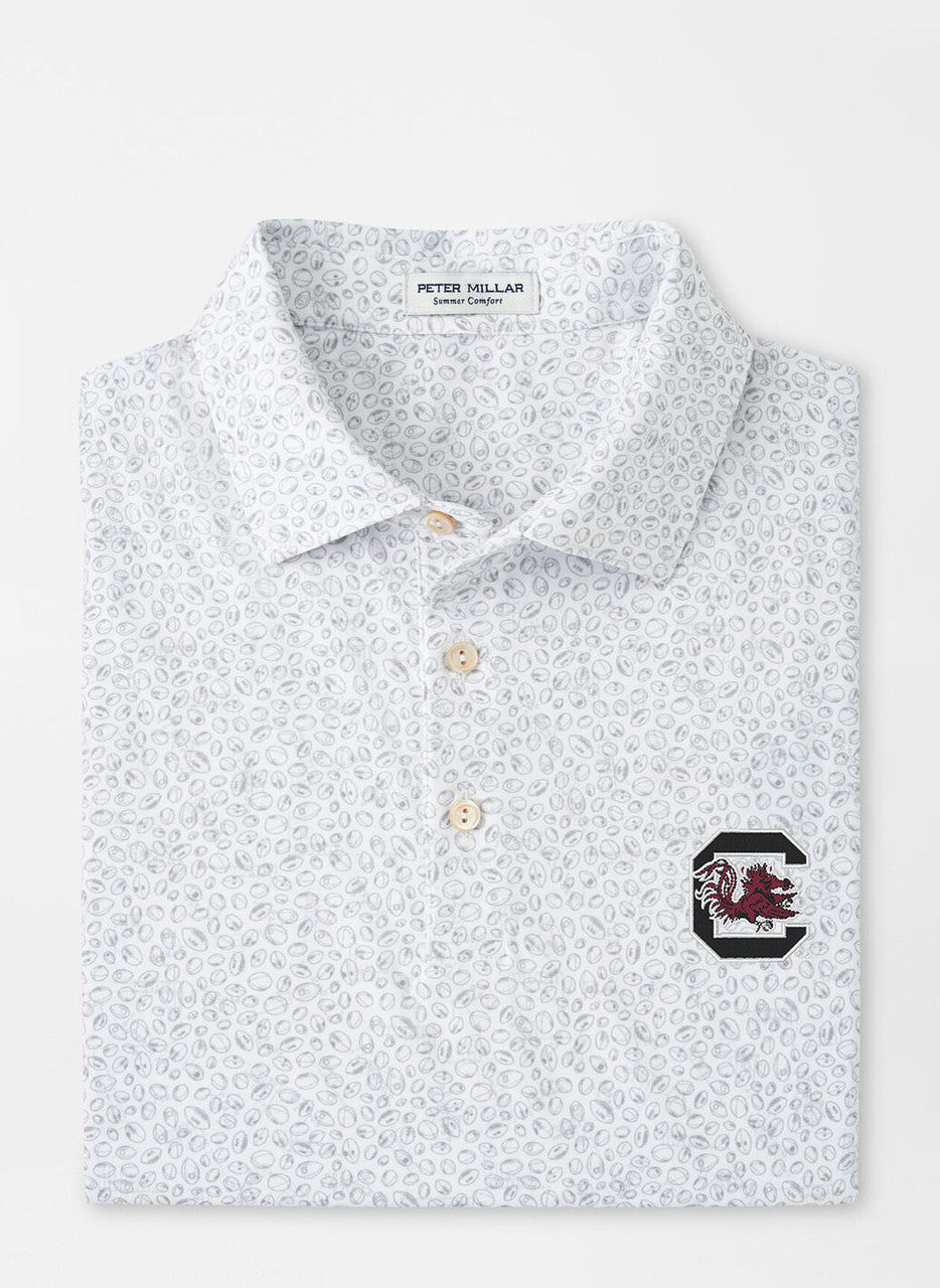  Peter Millar University Of South Carolina Block "C" Logo Blitz Performance Polo: White/Gale Grey