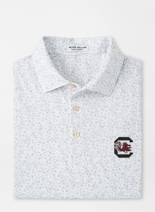  Peter Millar University Of South Carolina Block "C" Logo Blitz Performance Polo: White/Gale Grey
