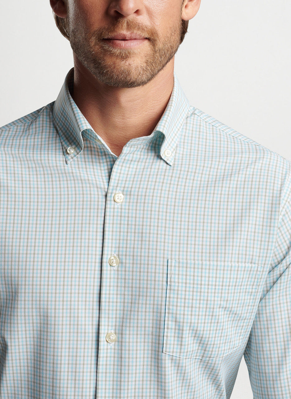  Peter Millar Chelan Performance Twill Sport Shirt: Mint Blue