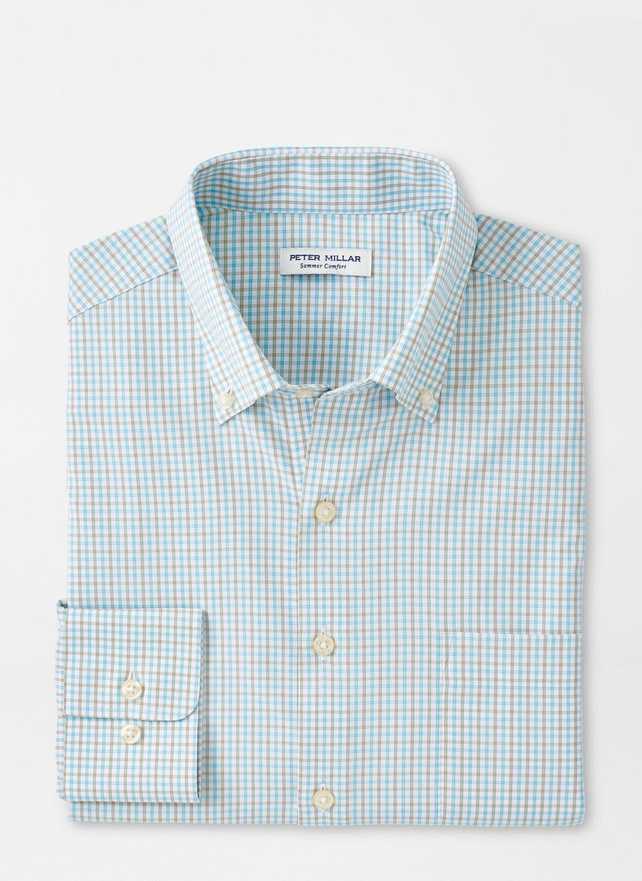  Peter Millar Chelan Performance Twill Sport Shirt: Mint Blue
