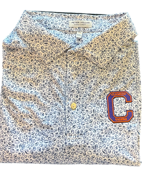  Peter Millar Clemson "C" Logo Blitz Performance Jersey Polo: White/Navy