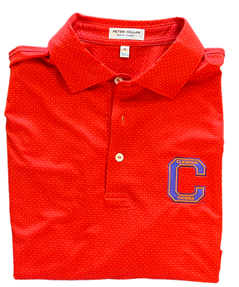  Peter Millar Clemson "C" Logo Tesseract Performance Jersey Polo: Orange