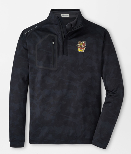  Peter Millar Forge Brushstroke Camo 1/4 Zip: Black W/ Golfing Cocky