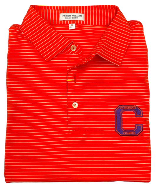  Peter Millar Clemson University Block C Logo Hemlock Performance Jersey Polo: Orange