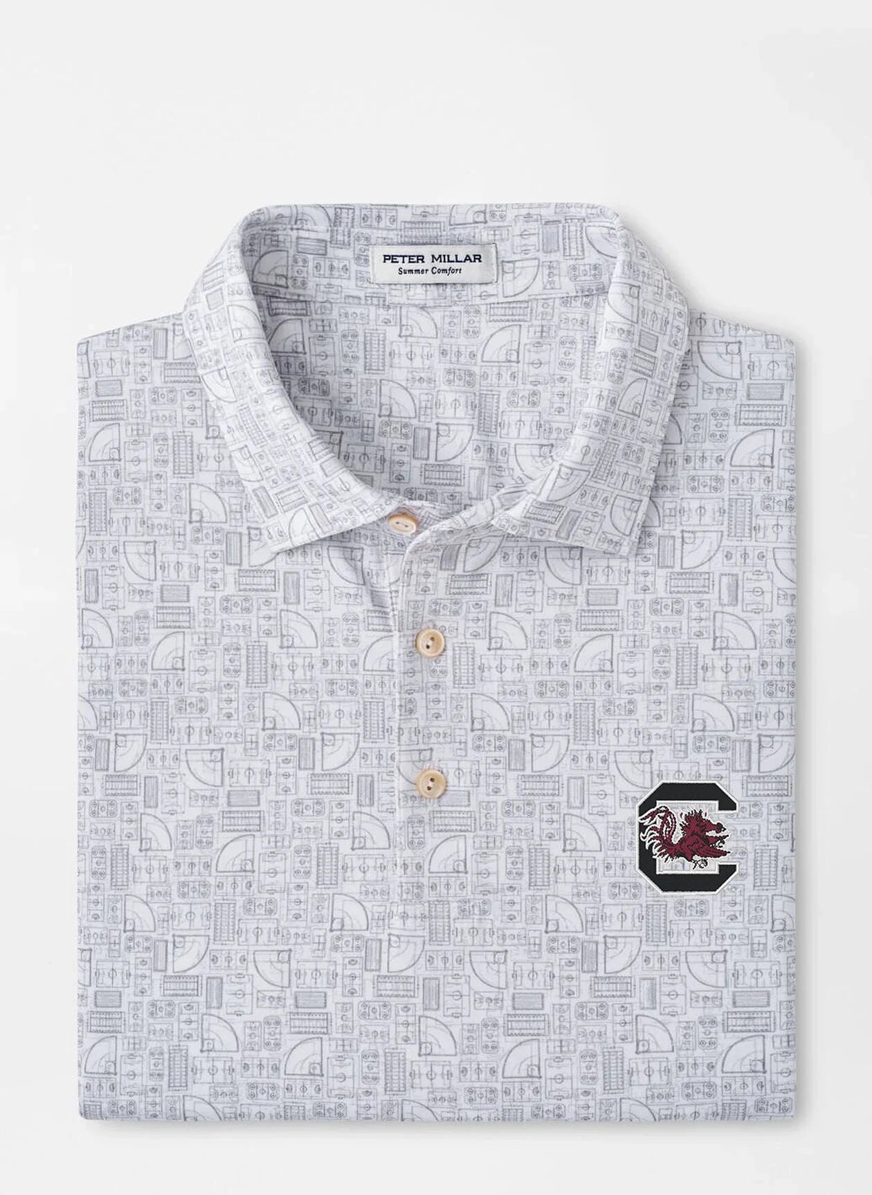  Peter Millar University Of South Carolina "Block C" Out Of Bounds Performance Jersey Polo: White