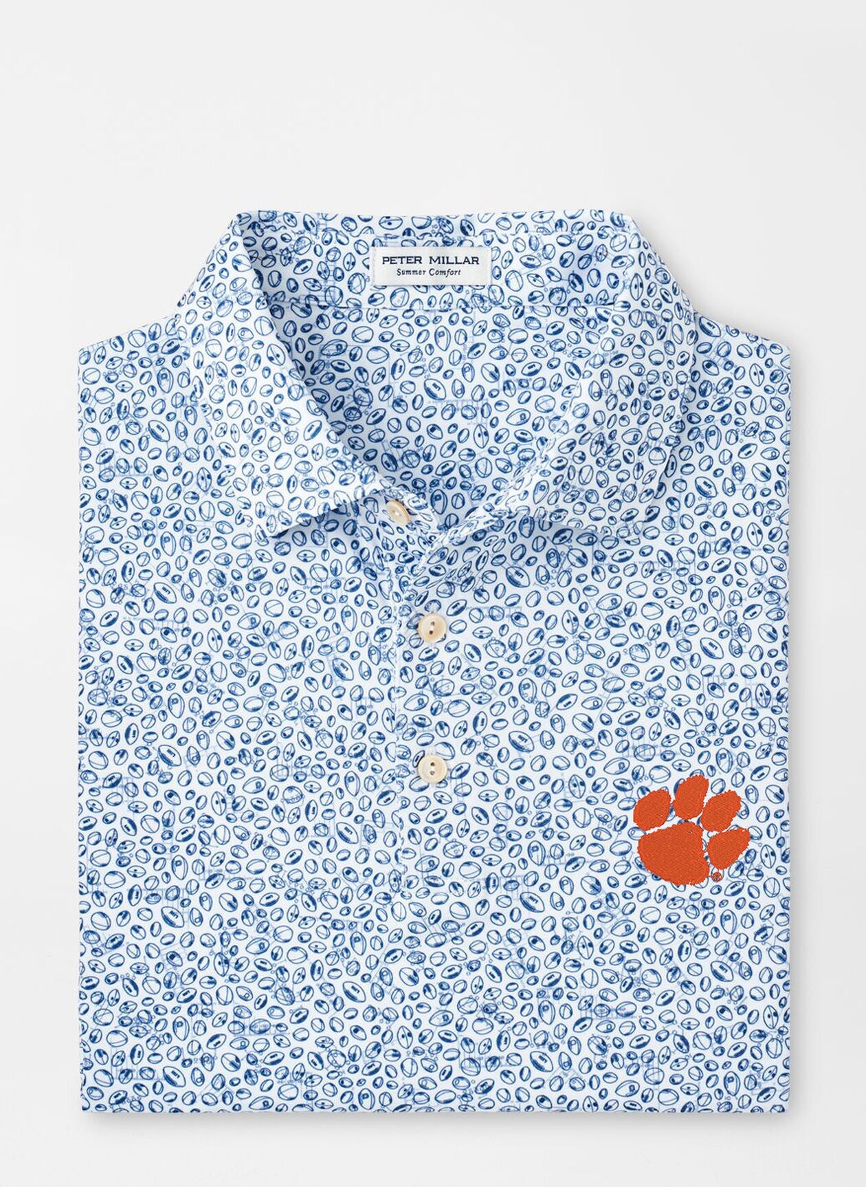  Peter Millar Clemson Blitz Performance Jersey Polo: White/Sport Navy