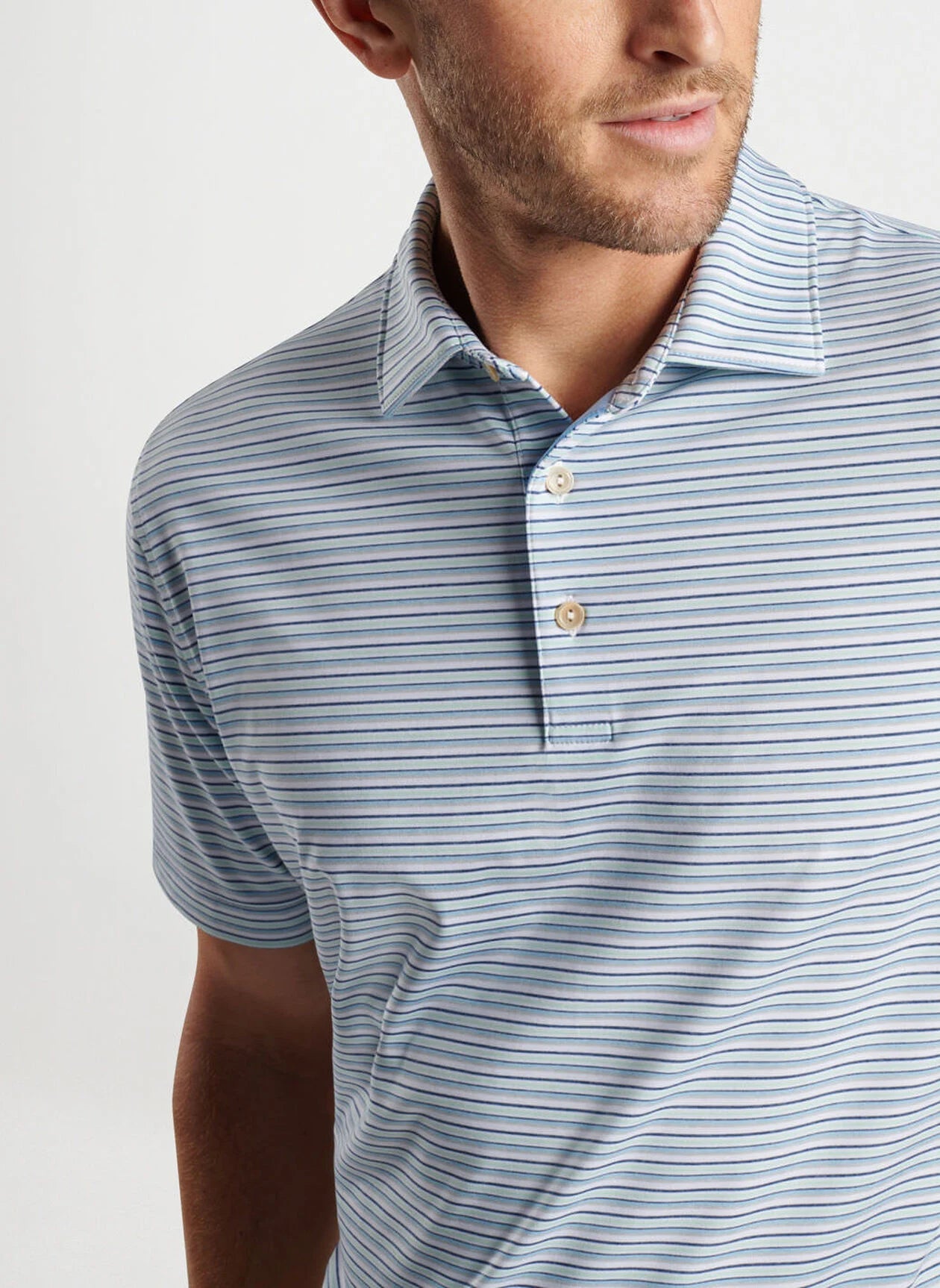  Peter Millar Fairmont Performance Jersey Polo: White/Cottage Blue