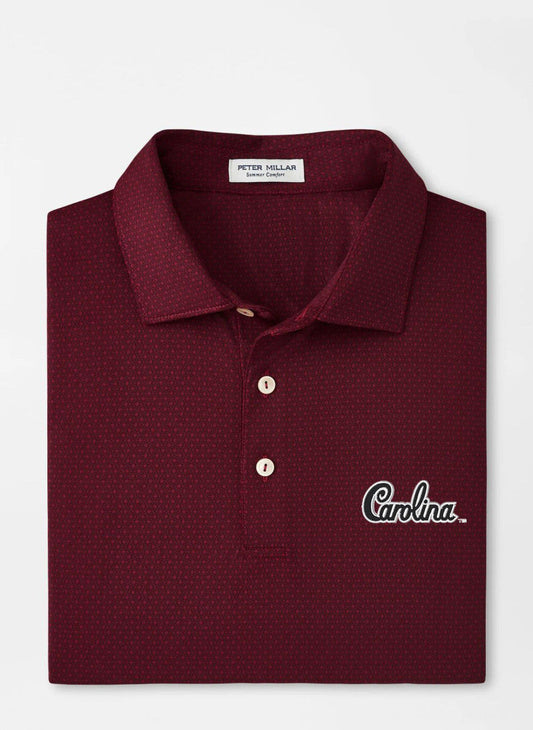  Peter Millar University Of South Carolina "Carolina Script" Tesseract Performance Jersey Polo: Garnet