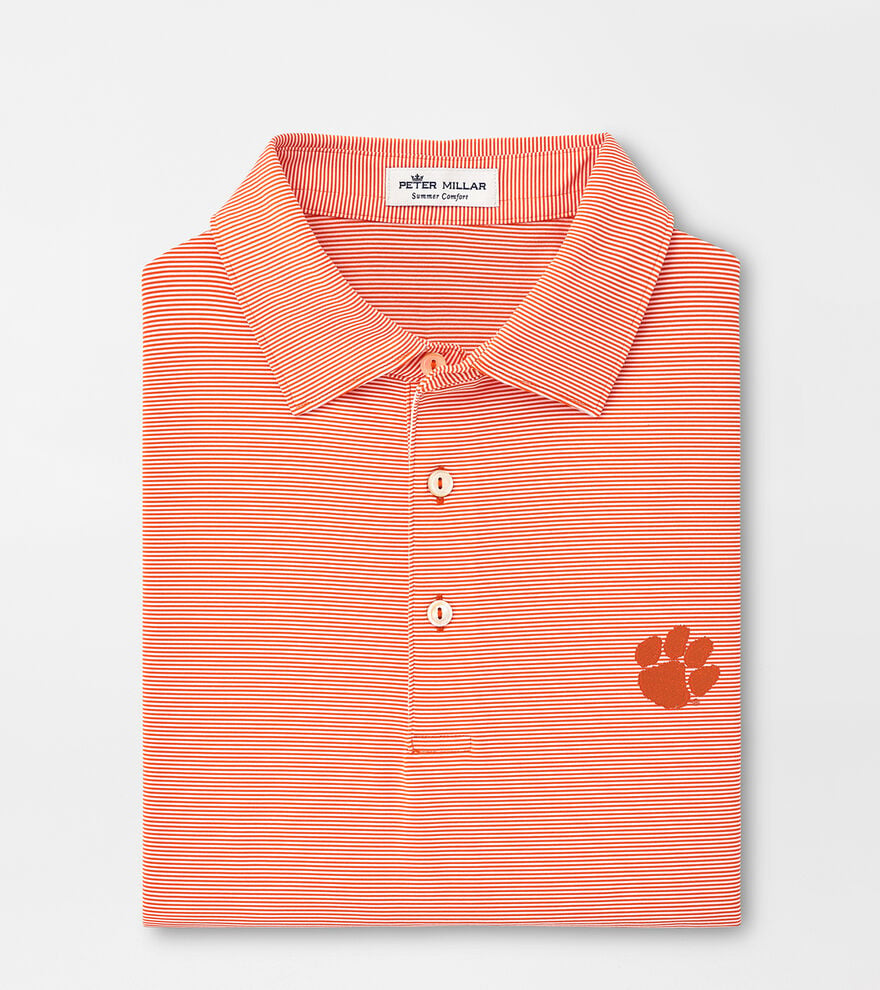  Peter Millar Clemson Paw Jubilee Stripe Performance Polo: Orange