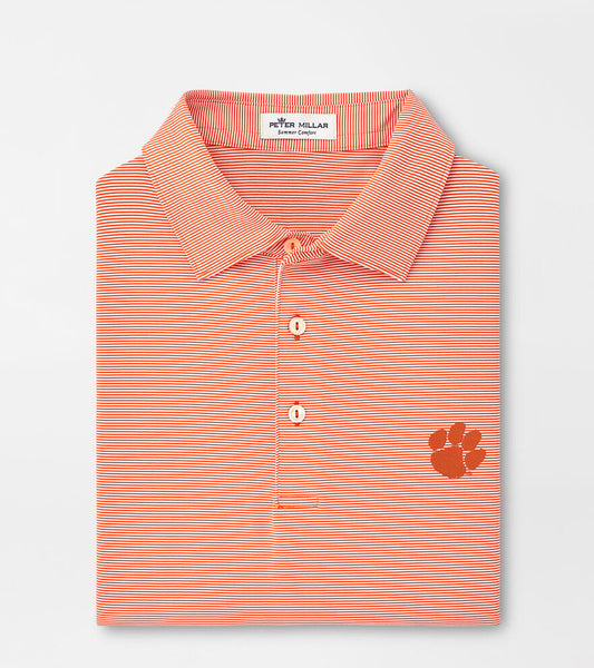  Peter Millar Clemson Paw Jubilee Stripe Performance Polo: Orange