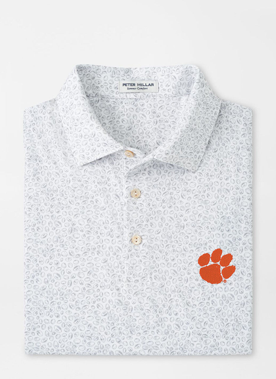  Peter Millar Clemson Blitz Performance Jersey Polo: White/Gale Grey