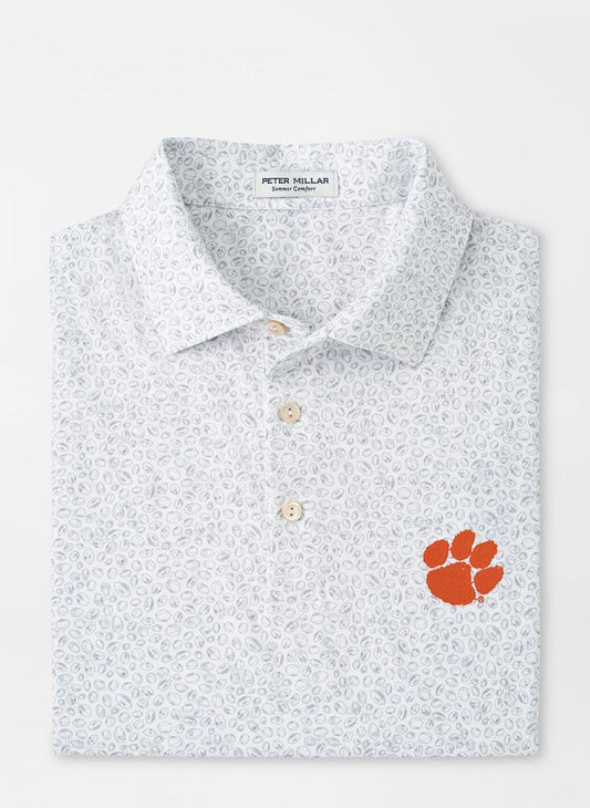  Peter Millar Clemson Blitz Performance Jersey Polo: White/Gale Grey