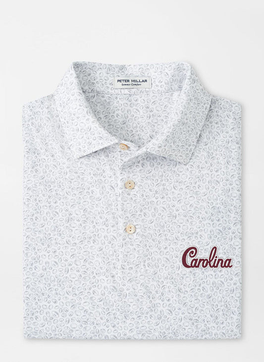  Peter Millar University Of South Carolina Script Logo Blitz Performance Polo: White/Gale Grey