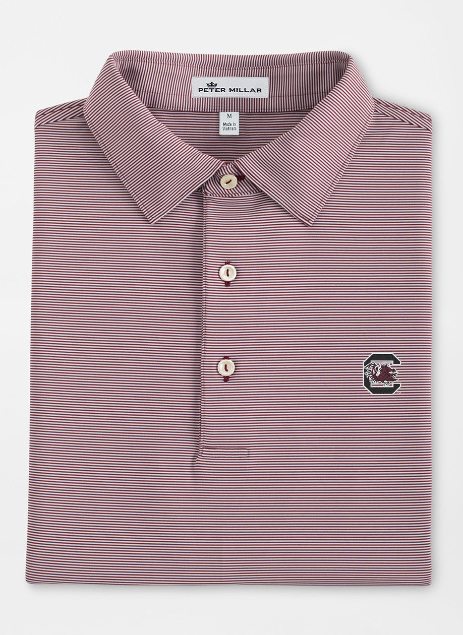  Peter Millar University Of South Carolina "Block C" Jubilee Stripe Performance Polo: Maroon
