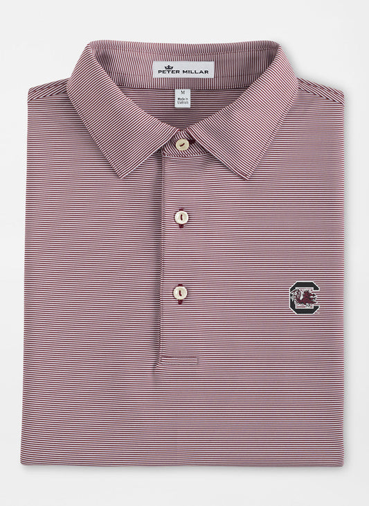  Peter Millar University Of South Carolina "Block C" Jubilee Stripe Performance Polo: Maroon