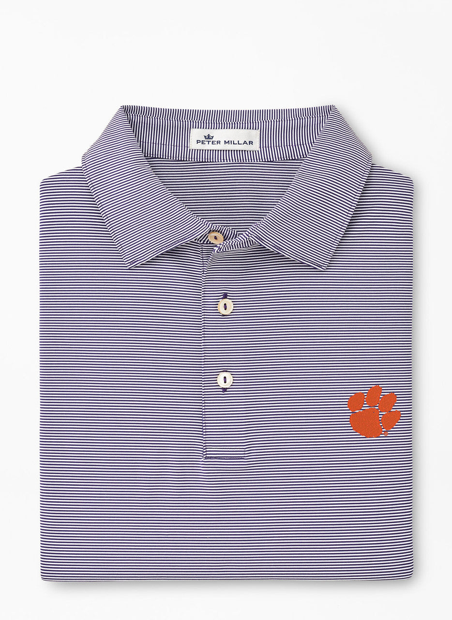  Peter Millar Clemson Jubilee Stripe Performance Polo: Purple