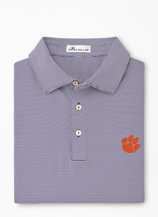  Peter Millar Clemson Jubilee Stripe Performance Polo: Purple