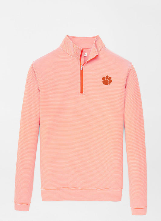  Peter Millar Clemson Perth Mini-Stripe Performance Quarter-Zip - Orange