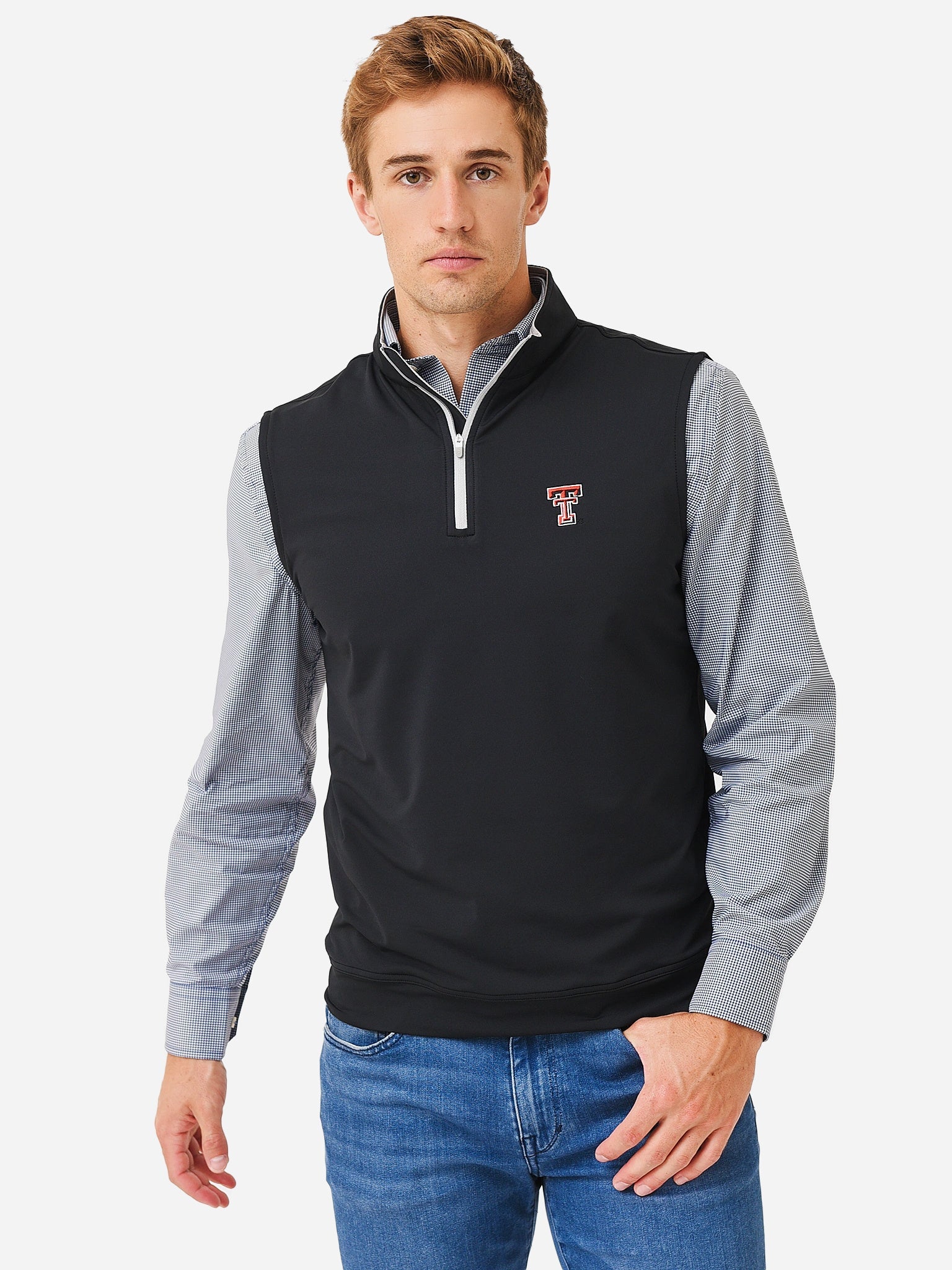  Peter Millar Collegiate Men's Galway Stretch Loop Terry Quarter-Zip Vest