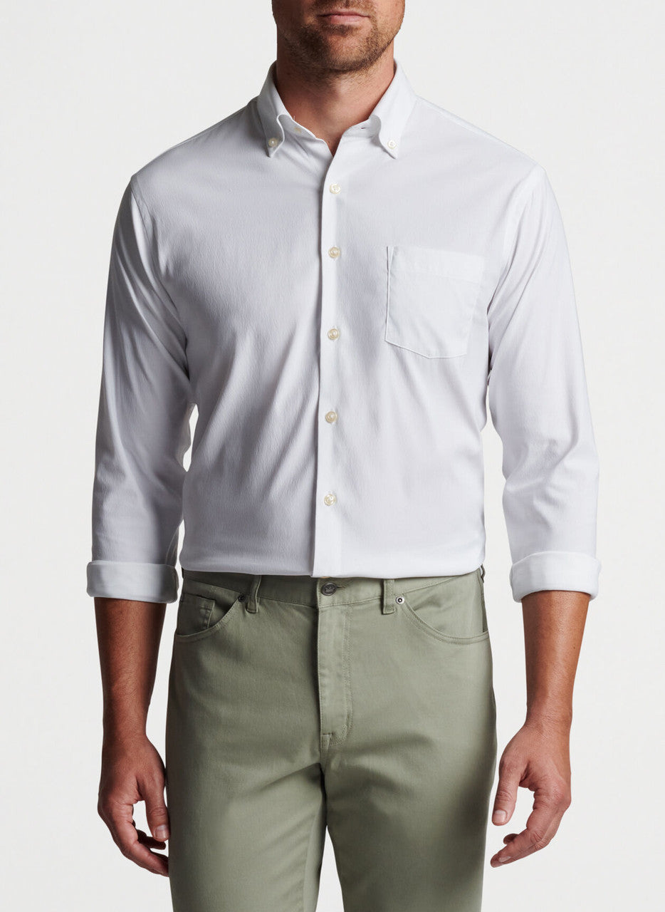  Peter Millar Collins Performance Oxford Sport Shirt: White