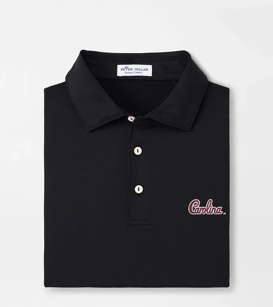  Peter Millar University Of South Carolina "Carolina" Script Performance Jersey Polo: Black