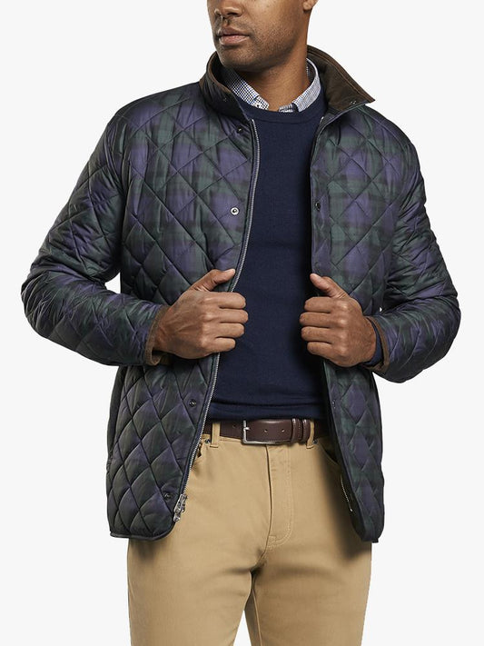  Peter Millar Men’s Suffolk Black Watch Quilted Travel Coat