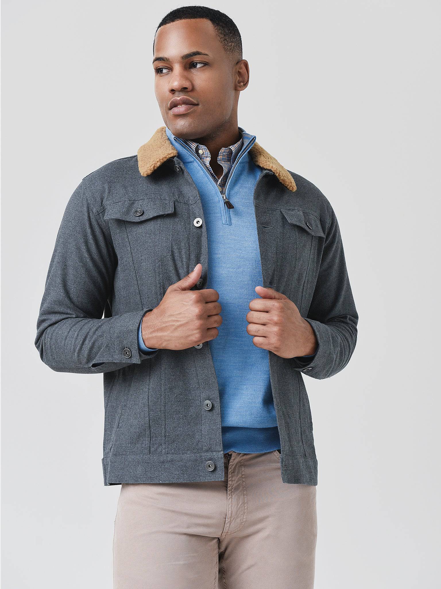  Peter Millar Crown Men's Mountainside Flannel Trucker Jacket