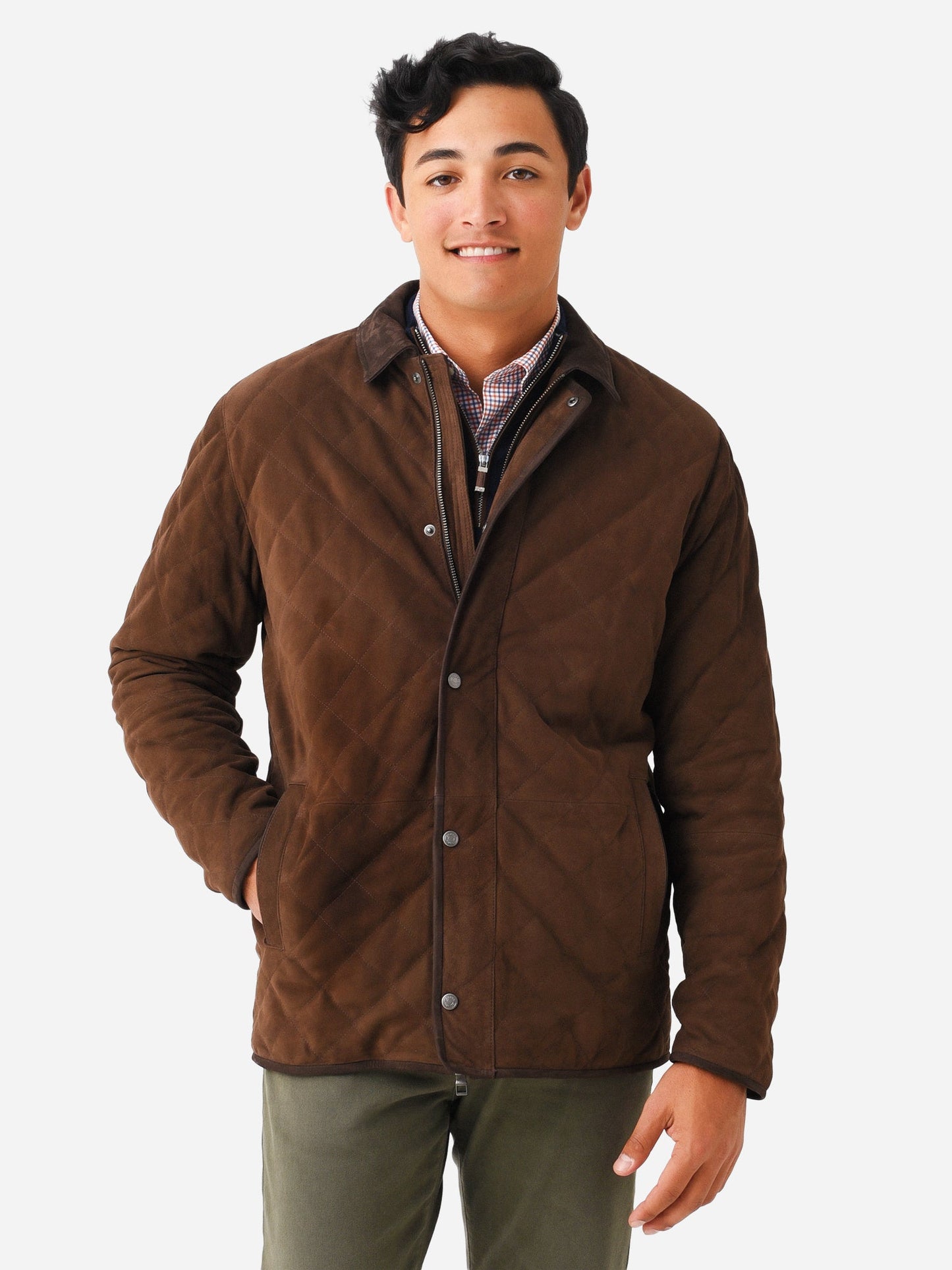  Peter Millar Crown Men's Suffolk Quilted Suede Travel Coat