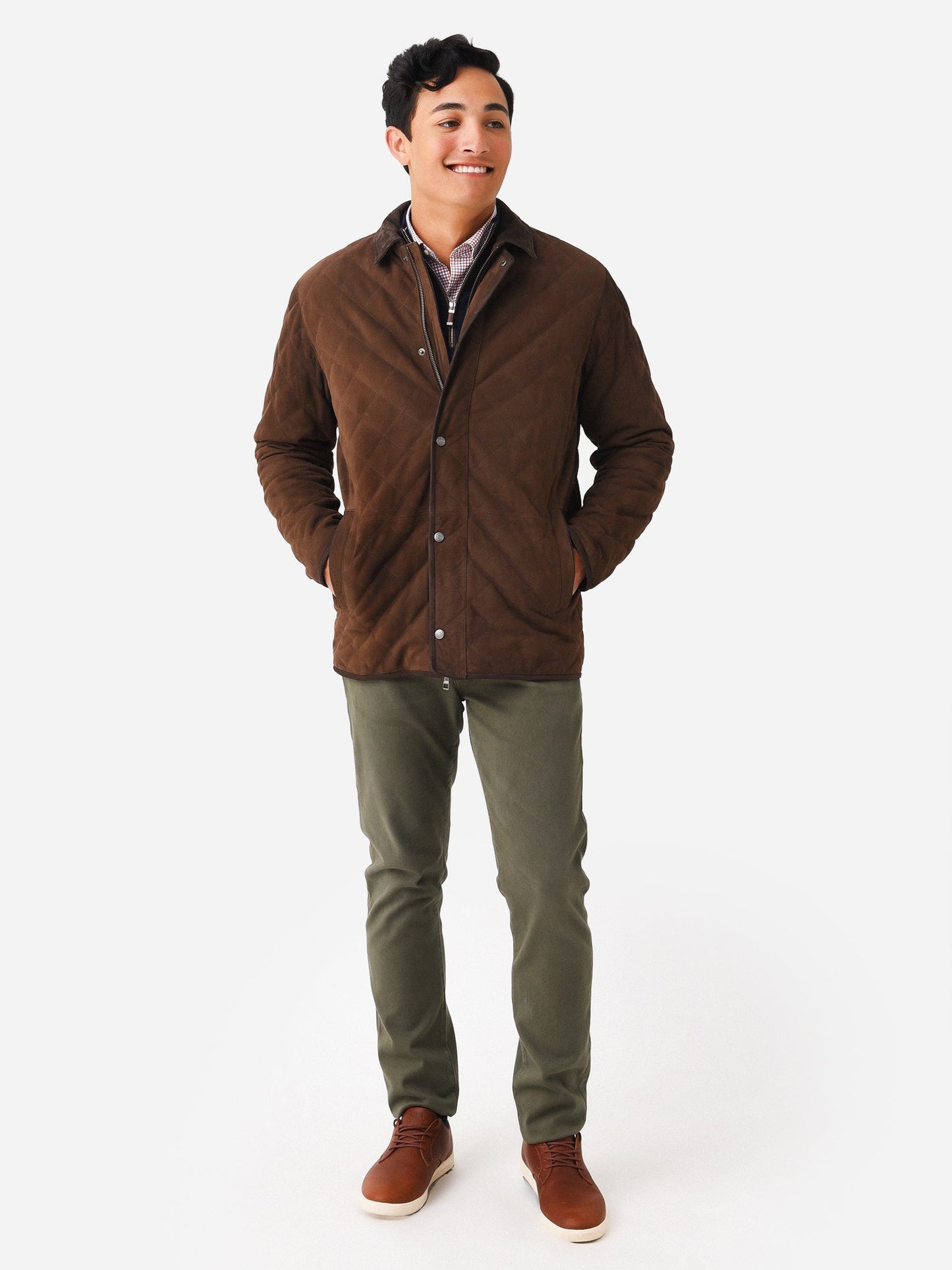  Peter Millar Crown Men's Suffolk Quilted Suede Travel Coat