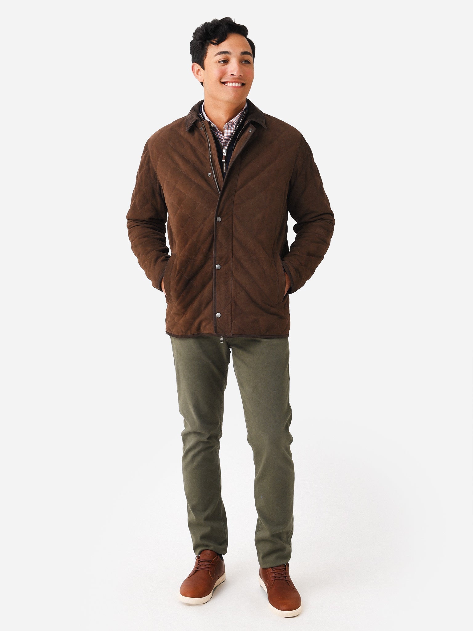  Peter Millar Crown Men's Suffolk Quilted Suede Travel Coat