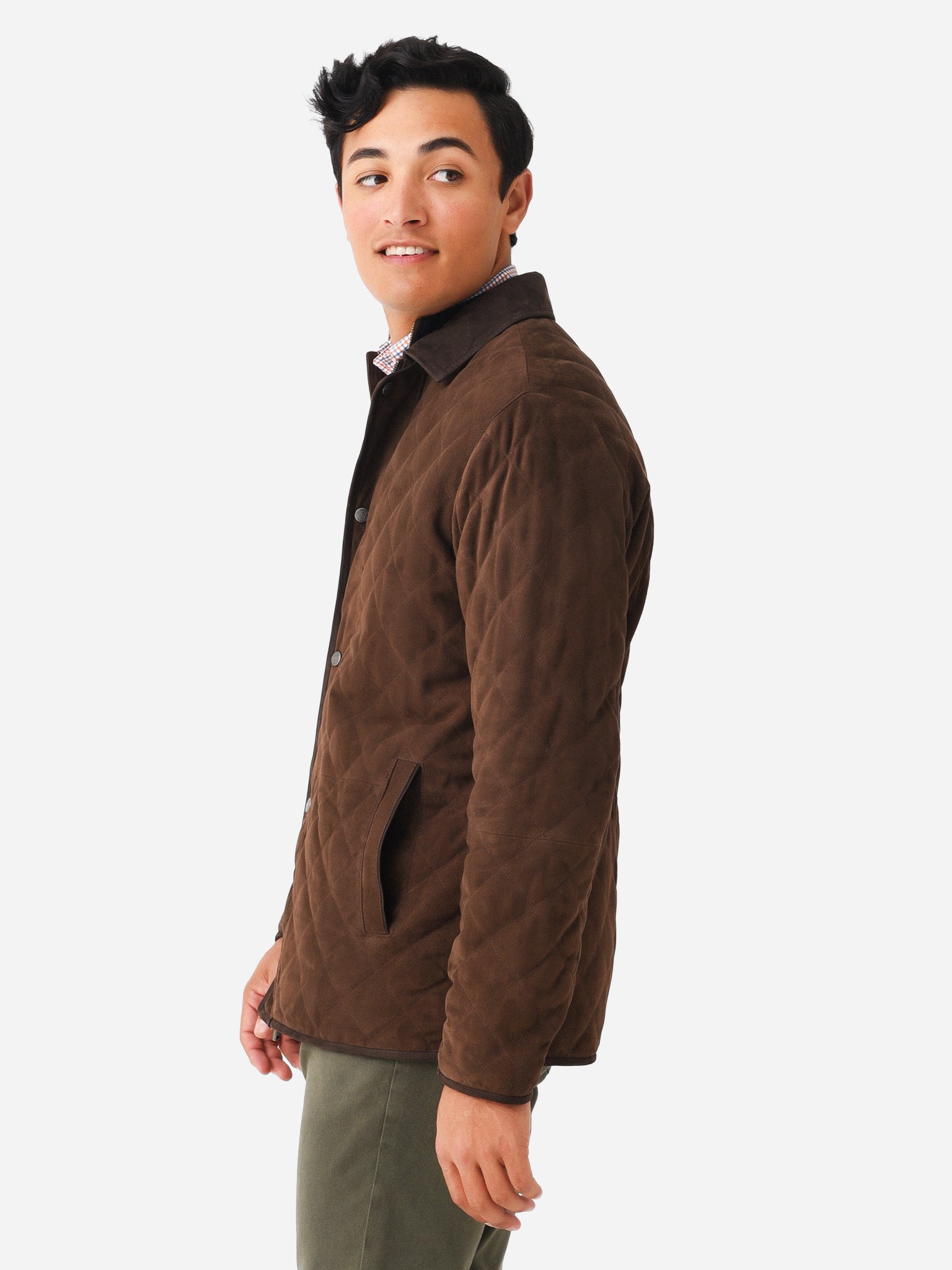  Peter Millar Crown Men's Suffolk Quilted Suede Travel Coat