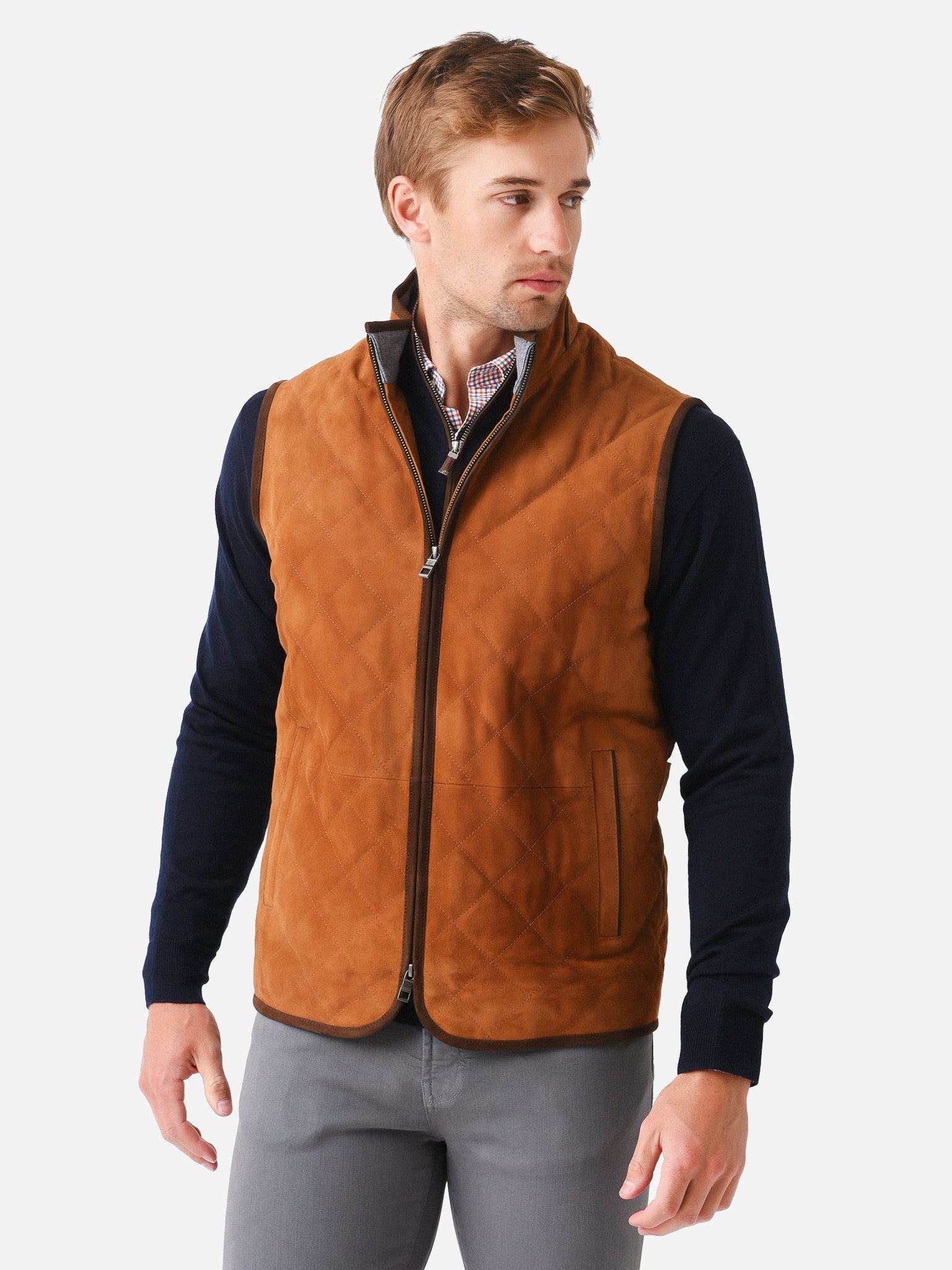  Peter Millar Crown Men's Essex Quilted Suede Travel Vest