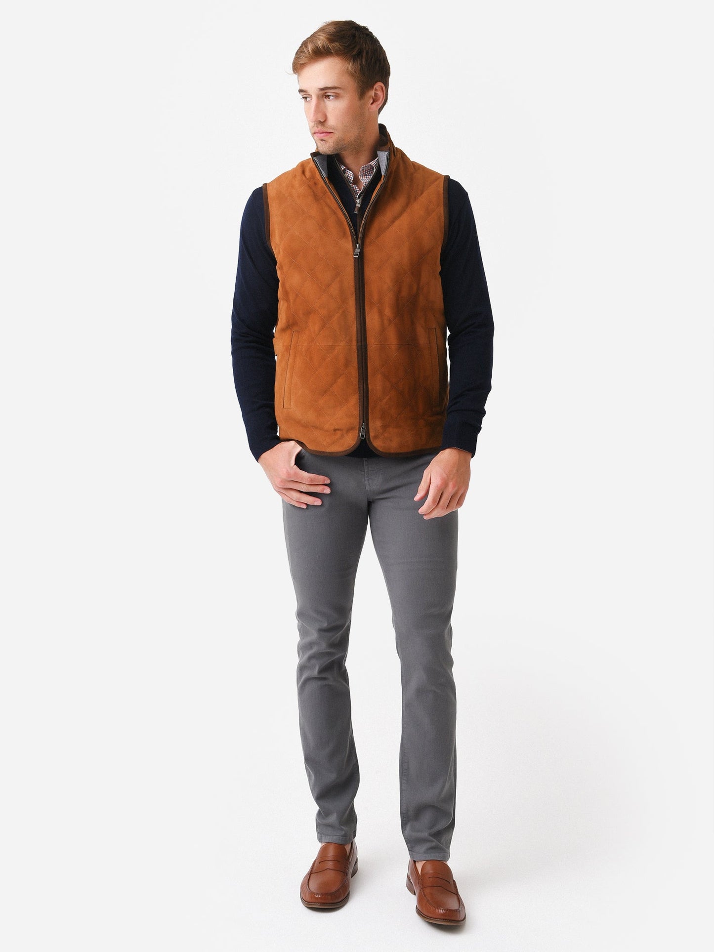  Peter Millar Crown Men's Essex Quilted Suede Travel Vest