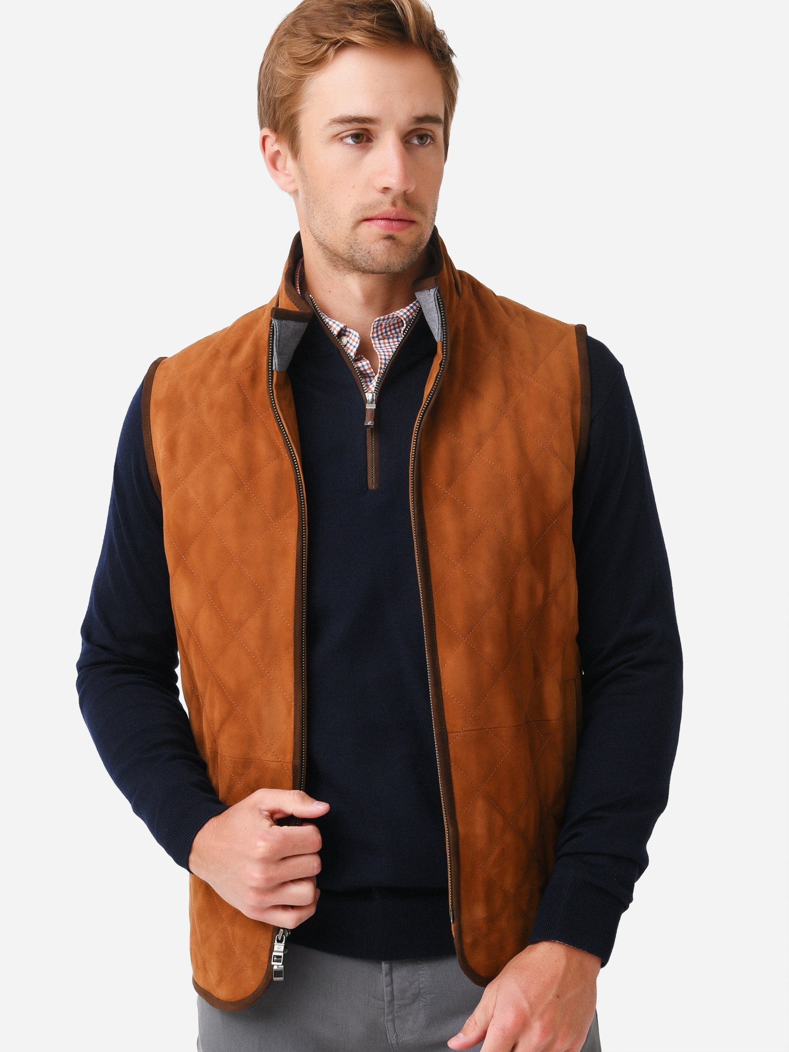  Peter Millar Crown Men's Essex Quilted Suede Travel Vest