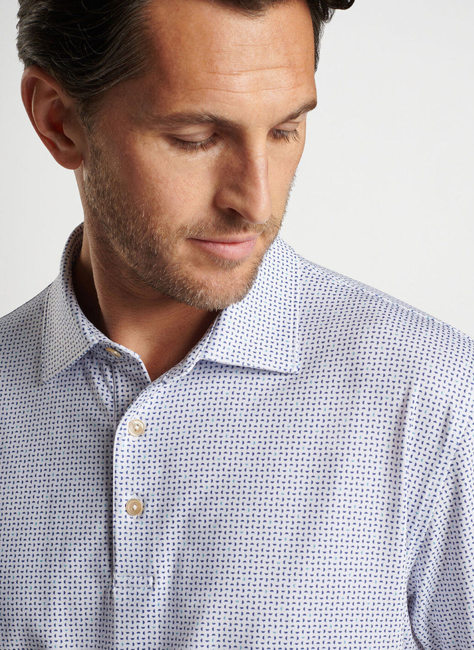  Peter Millar Daybreak Performance Jersey Polo: White/Astral Blue