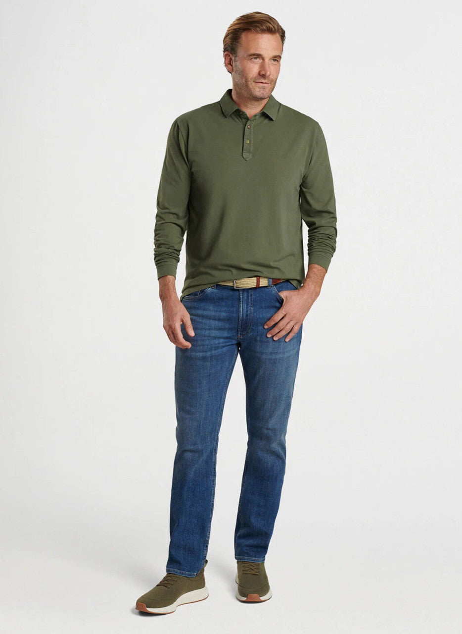  Peter Millar Lava Wash Long-Sleeve Polo: Military
