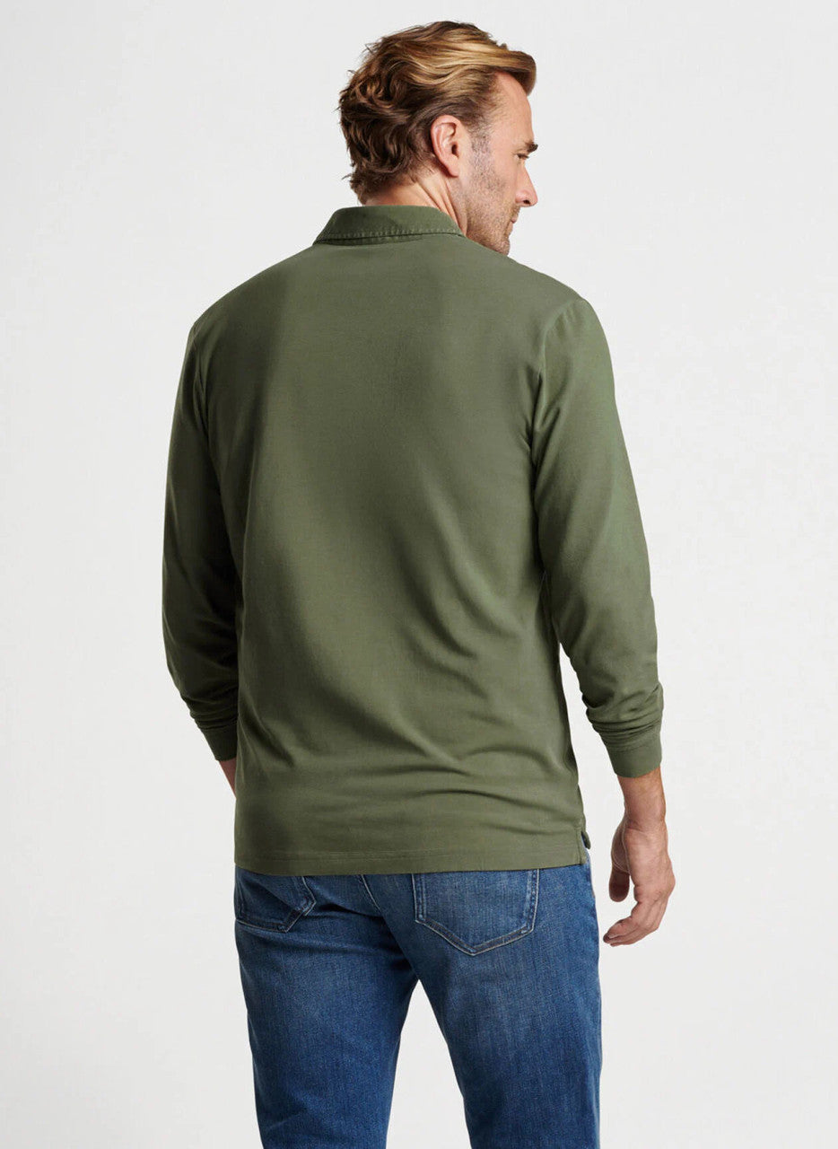  Peter Millar Lava Wash Long-Sleeve Polo: Military