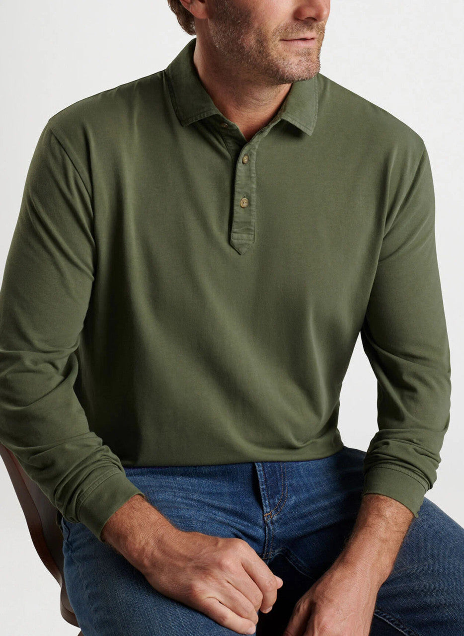  Peter Millar Lava Wash Long-Sleeve Polo: Military