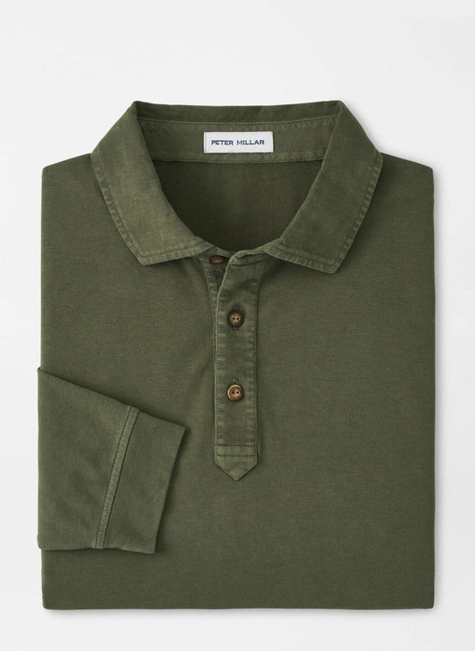  Peter Millar Lava Wash Long-Sleeve Polo: Military