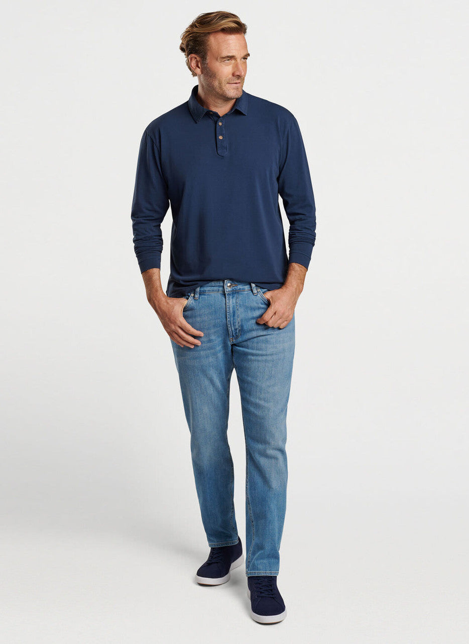  Peter Millar Lava Wash Long-Sleeve Polo: Navy