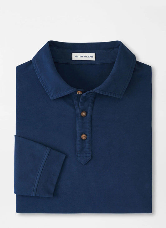  Peter Millar Lava Wash Long-Sleeve Polo: Navy